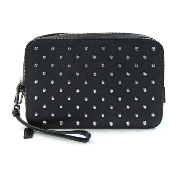 Prada leather clutch studded bag black - Picture 1 of 8